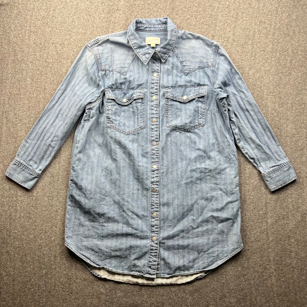 Universal Thread Shirt Dress Womens Medium Blue Denim Western Snap Herringbone